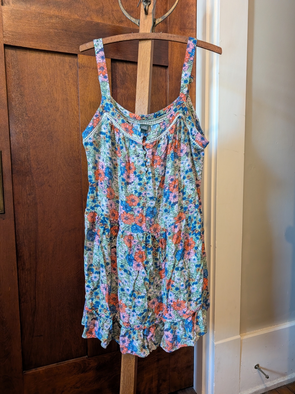 wild fable Blue Floral Spaghetti-Strap Ruffle-Hem Camisole